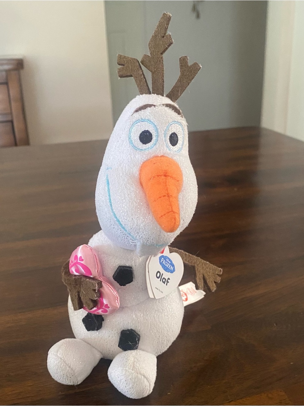 Ty Olaf Plush with Frozen Pink Heart